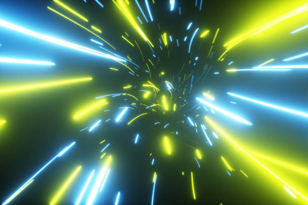 istock Flying in an abstract bright neon technology tunnel. Modern light. Hyper jump in data space. 3d illustration. Modern ultraviolet light spectrum. 1185003296