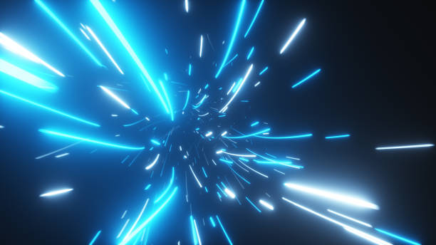 istock Flying in an abstract bright neon technology tunnel. Modern light. Hyper jump in data space. 3d illustration. Modern ultraviolet light spectrum. 1185003297