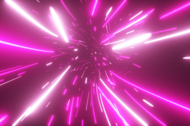 istock Flying in an abstract bright neon technology tunnel. Modern light. Hyper jump in data space. 3d illustration. Modern ultraviolet light spectrum. 1185003309