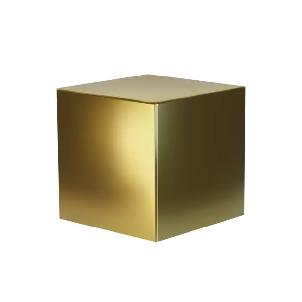 istock Golden cube isolated on white background. Design element of 3d box gold color. Vector illustration 1185005513