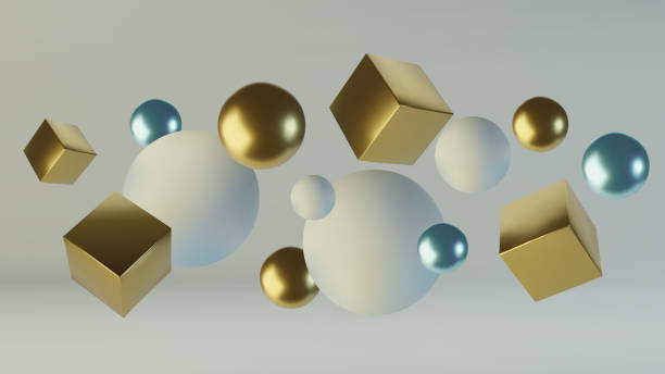 istock Realistic spheres and cubes. Abstract background of primitive geometric figures. Design element of 3d golden and blue ball and box. Vector illustration 1185005625