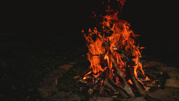 istock CLOSE UP: Bonfire crackling inside the brick enclosed fire pit near campsite 1185005790