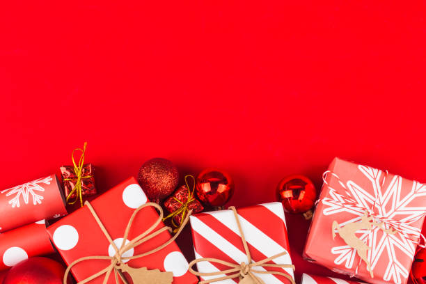 istock Christmas background with gift boxes,  Preparation for holidays. Top view with copy space. 1185009893