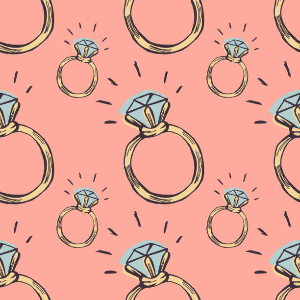 diamantový prsten bezešvý vzor - zásnubní prsten stock ilustrace