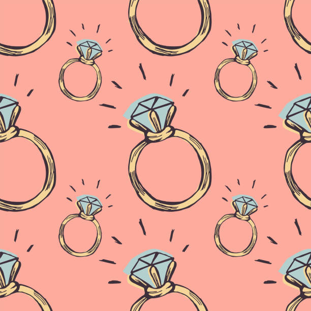 illustrazioni stock, clip art, cartoni animati e icone di tendenza di motivo senza cuciture ad anello diamanta - ring diamond jewelry wedding