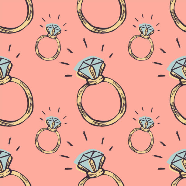 Diamond ring seamless pattern Diamond ring seamless pattern on a pink background. Colored hand drawn vector doodle illustration. wedding cartoon stock illustrations