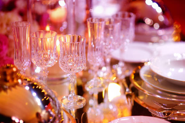 istock Beautiful table setting with crockery and flowers for a party, wedding reception or other festive event 1185010487