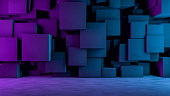 Abstract 3D Concrete Cube Background with Neon Lights