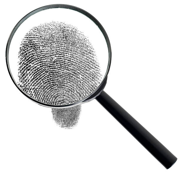 istock Magnifier and fingerprint isolated on white background 118501212