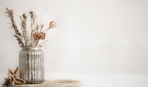 istock Still life beautiful vase with dried flowers . 1185013443