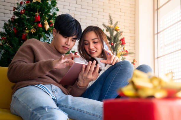 Couple shopping Christmas Holiday