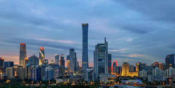 Night on Beijing Central Business district buildings skyline, China cityscape\nModern Architecture in beijing cbd