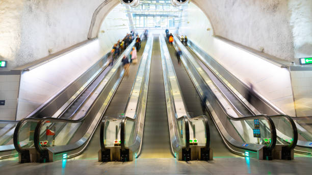 istock Blurred motion, train station platform escalators, Stockholm city 1185015995