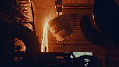 Steel mill factory - molten metal in vat
