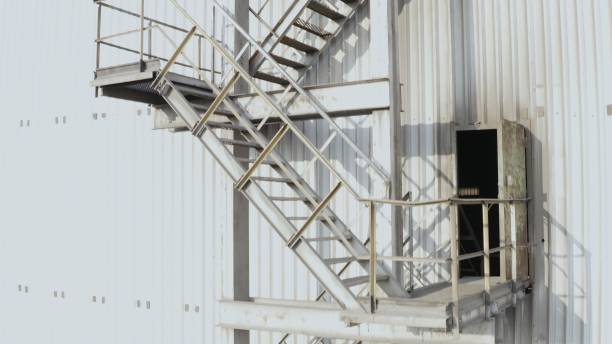 istock Fire escape stairs outside the factory 1185016296