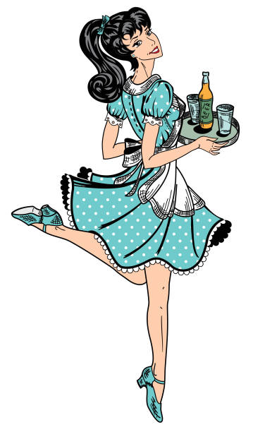 waitress in retro style brings beer order color waitress in retro style brings beer order 40s pin up girls stock illustrations