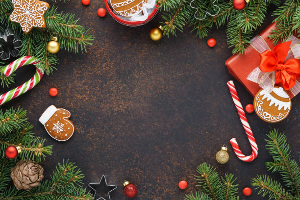 istock Christmas background concept with gift box and Xmas tree. 1185022284