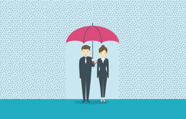 illustrazioni stock, clip art, cartoni animati e icone di tendenza di cooperazione - insurance rain insurance agent umbrella