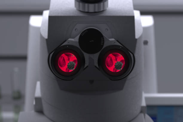 istock Microscope detected threatening Viruses causing infection in organism. 3d rendering 1185034257