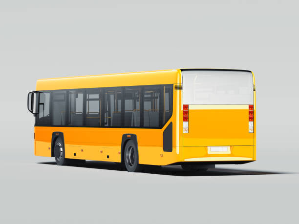 istock Modern yellow realistic bus isolated on gray background. back view. 3d rendering. 1185035018