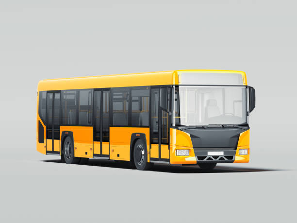 istock Modern yellow realistic bus isolated on gray background. 3d rendering. Front view. 1185035024