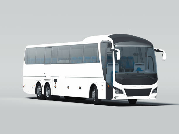 istock Modern white realistic bus isolated on gray background. 3d rendering. Front view. 1185036106