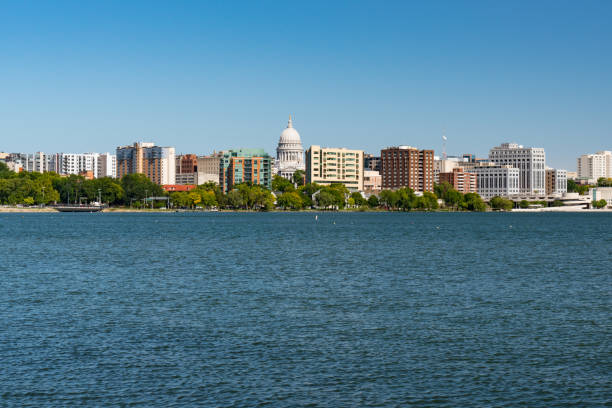 Madison, Wisconsin City Skyline Madison, Wisconsin City Skyline along Lake Manona lake monona photos stock pictures, royalty-free photos & images