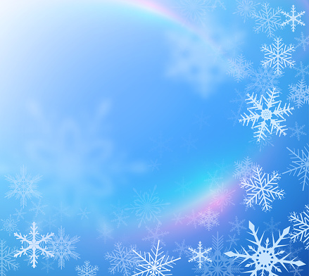 Christmas background with snowflakes and rainbows, vector illustration.