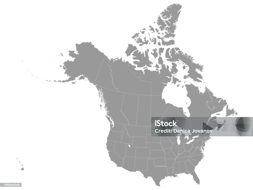 Серая федеральная карта США и Канады - Векторная графика Карта роялти-фри