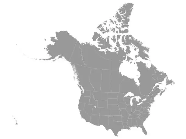 Vector illustration of Gray Federal Map of USA and Canada
