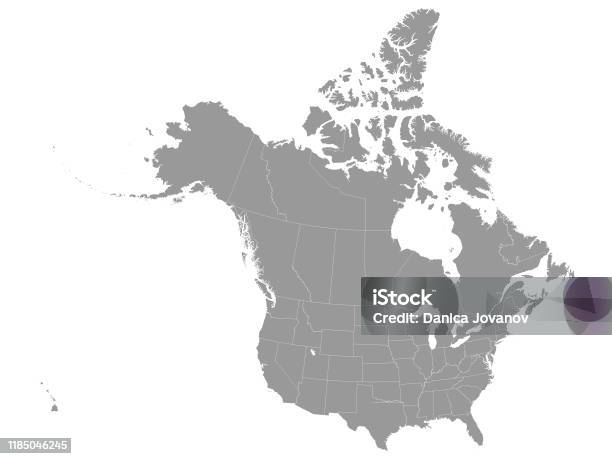 美國和加拿大灰色聯邦地圖向量圖形及更多地圖圖片 - 地圖, 美國, 加拿大