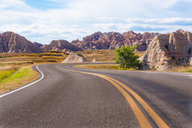 Wining road through Badlands National Park in South Dakota