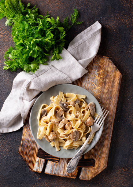 istock Pasta with chicken and mushroom 1185050090