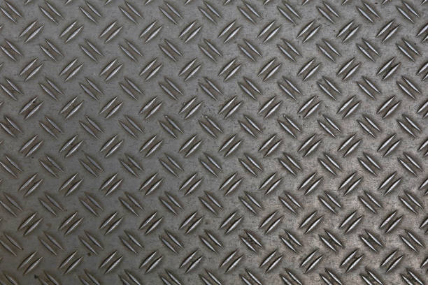 istock Anti slip gray metal plate with diamond pattern 1185055946