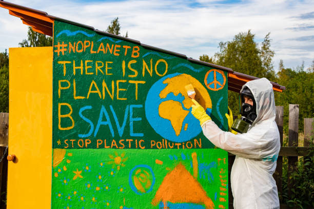 il n'y a pas de planète b. sauvez la planète terre. arrêter la pollution plastique - protest stop gesture stop sign no photos et images de collection
