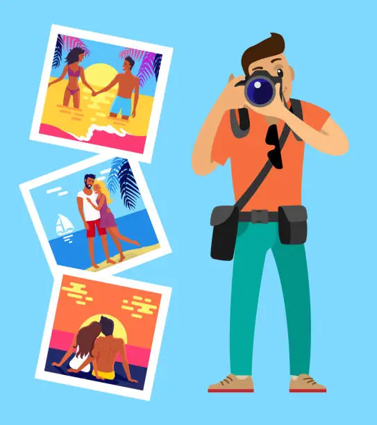 Vector illustration of Photographer and His Works Pictures of Merry Couples