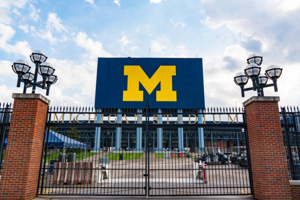 Gate at University of Michigan Stadium Ann Arbor, MI - September 21, 2019: Entrance gate at the University of Michigan Stadium, home of the Michigan Wolverines michigan football stock pictures, royalty-free photos & images