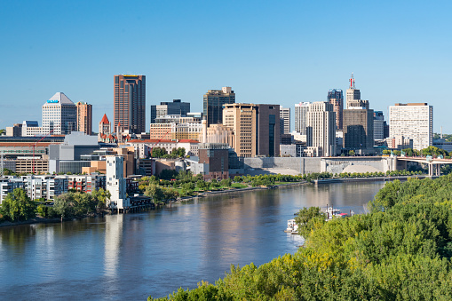 Saint Paul, MN - September 23, 2019: St. Paul, Minnesota Skyline along the Mississippi River