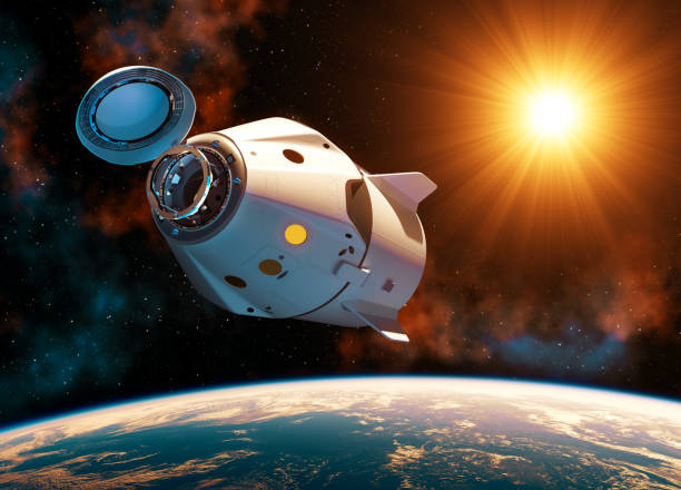 istock Commercial Spacecraft With Open Docking Hatch In The Rays Of Sun 1185065158