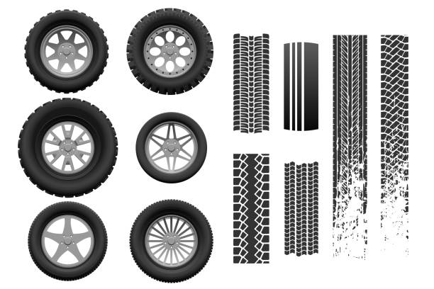 illustrazioni stock, clip art, cartoni animati e icone di tendenza di set ruote e piste per pneumatici - off road vehicle 4x4 snow driving