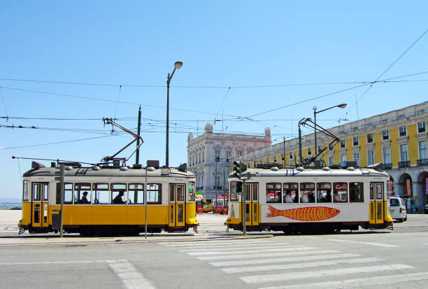 Lisbon, Portugal - June 12, 2008: Typical yellow trams in Lisbon downtown