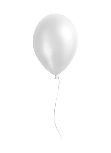 biały balon ze srebrną wstążką - balloon stock illustrations