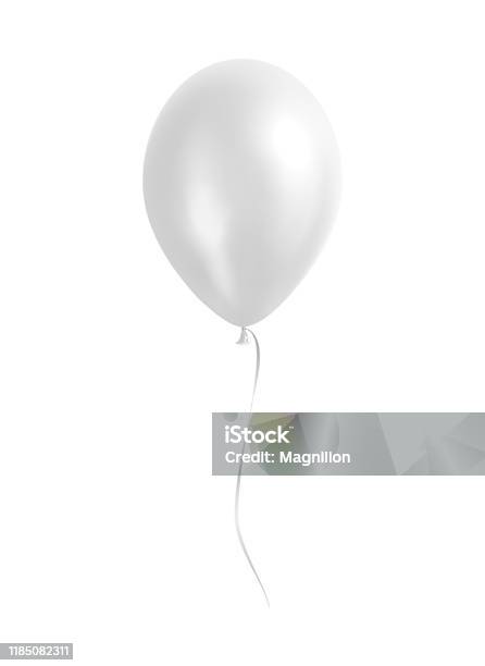 White Balloon With Silver Ribbon - Arte vetorial de stock e mais imagens de Balão - Enfeite - Balão - Enfeite, Branco, Aniversário