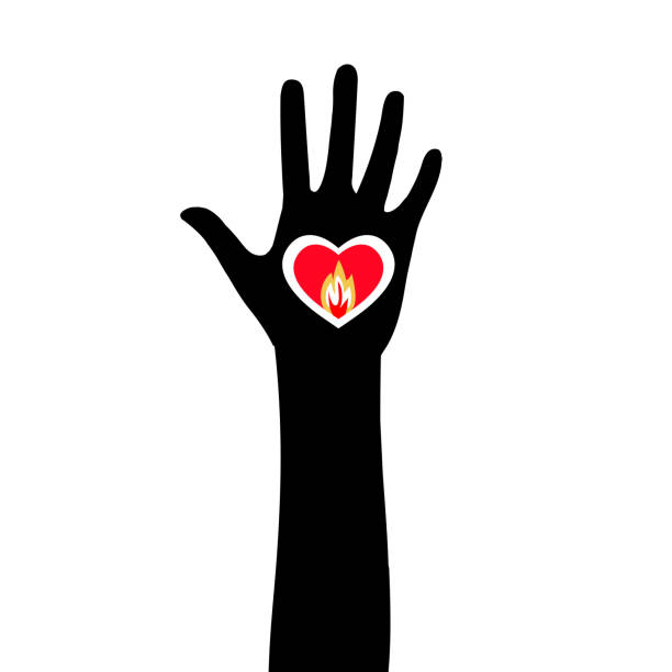 ilustraciones, imágenes clip art, dibujos animados e iconos de stock de silueta de una mano con el corazón iluminado. - candle human hand candlelight symbols of peace