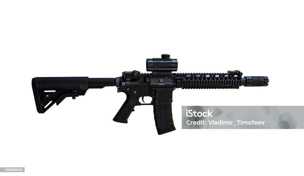 M4 Carbine Dengan Acog Optik Dan Foregrip Terisolasi Pada Latar