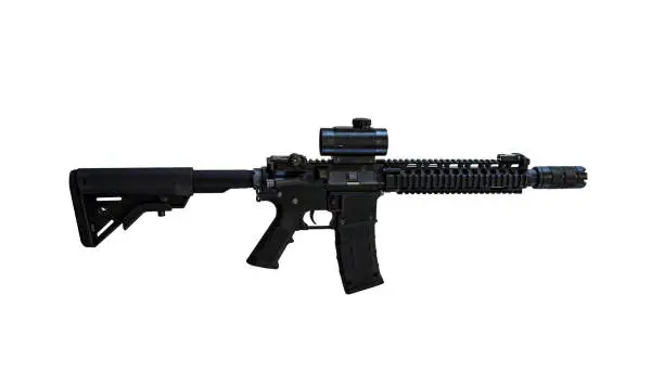 M4 Carbine with ACOG optic and a foregrip isolated on white background