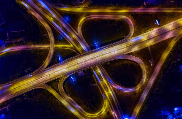 istock Aerial view Expressway motorway highway circus intersection. 1185085392