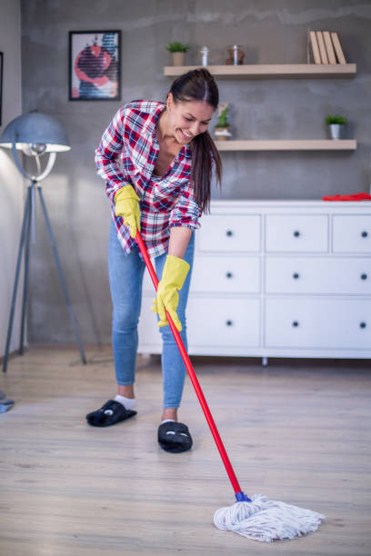 istock Young housewife doing house cleaning. 1185095082