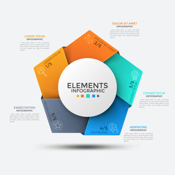 ilustrações de stock, clip art, desenhos animados e ícones de modern infographic template - pentagon