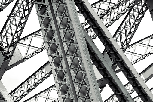 Closeup Harbour Bridge steel structure, background with copy space, full frame horizontal composition